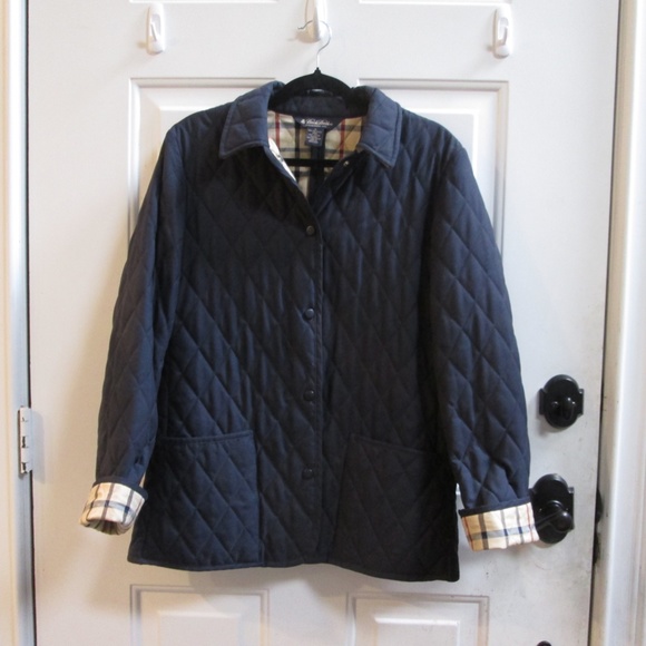 BROOKS BROTHERS navy blue quilted jacket w/ plaid lining Sz 10 - Picture 1 of 15
